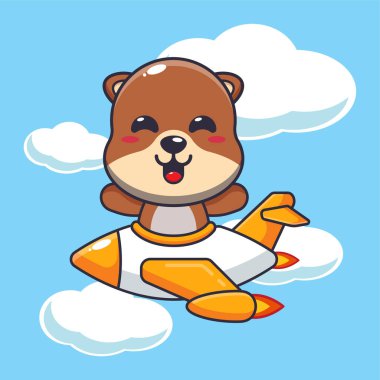 Şirin su samuru maskotu uçak jetinde karakter gezisi.