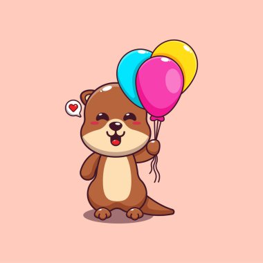 Balon karikatür vektör çizimi olan sevimli su samuru..