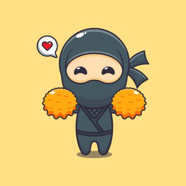 Amigo ninja çizgi film vektör çizimi