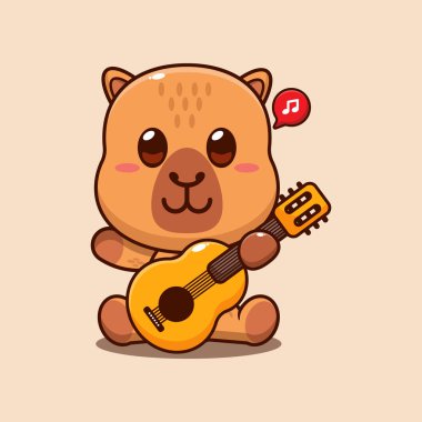 Gitar karikatürü çizen sevimli Capybara