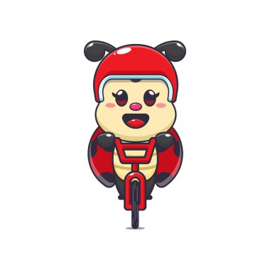 Şirin uğur böceği maskotu bisiklet süren çizgi film karakteri