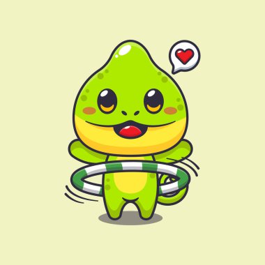 Hulahop oynayan bukalemun vektör çizimi