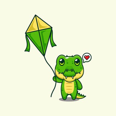 Timsah uçurtma çizgi film vektör çizimi oynuyor.