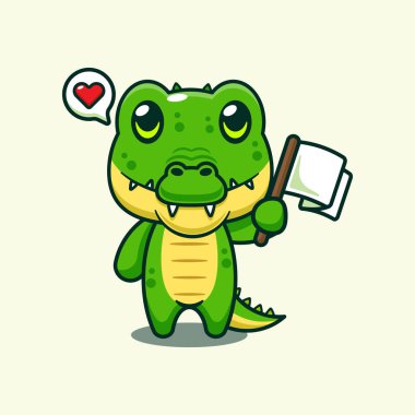 Timsah elinde bayrak taşıyan vektör çizimi.