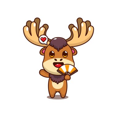 El vantilatörlü geyik. Maskot çizgi film karakter vektör çizimi.