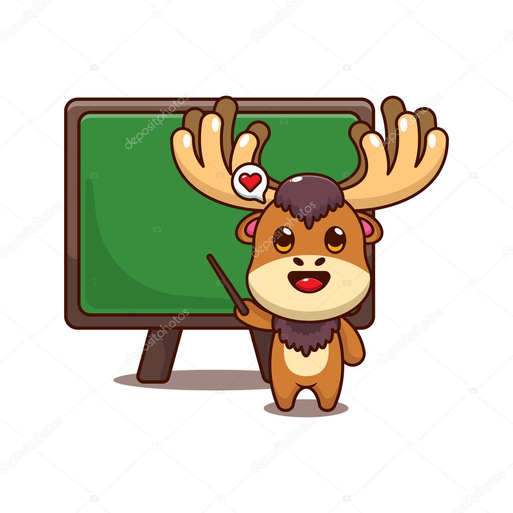 Moose with blackboard. mascot cartoon character vector illustration.
