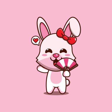 El yelpazeli şirin tavşan, vektör çizimi..