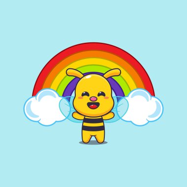 Gökkuşağı çizgi film çizimi olan şirin bir arı.