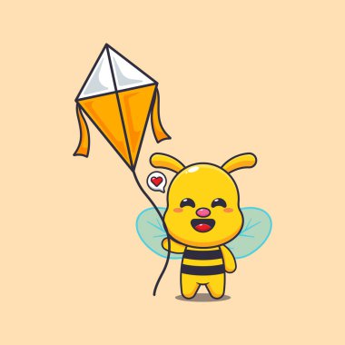 Uçurtma çizgi film çizimi oynayan sevimli arı..