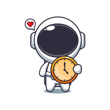 Saat çizimi vektör illüstrasyonlu sevimli astronot