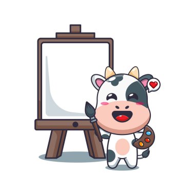 Şirin inek, tuval karikatür çizimi yapmak istiyor.