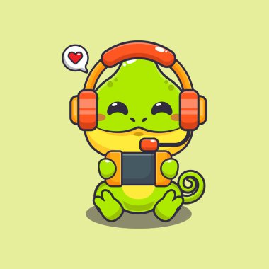 Bukalemun bir oyun karikatür vektör çizimi oynat