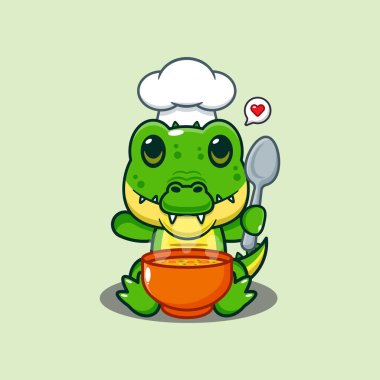 Şef timsah maskotu çorbalı çizgi film karakteri