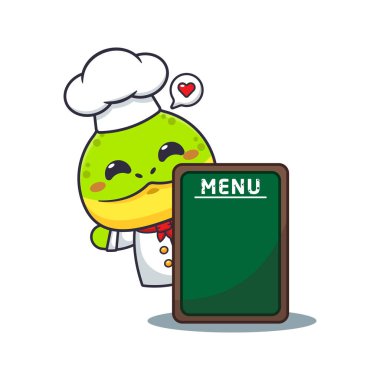 chef chameleon mascot cartoon character with menu board. clipart