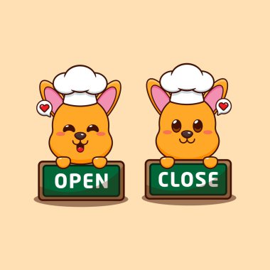 Şef Kanguru maskot çizgi film karakteri açık ve kapalı.