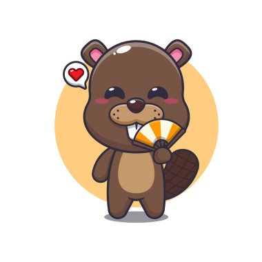 Kunduz maskotu, el fanı ile karakter çizimi.