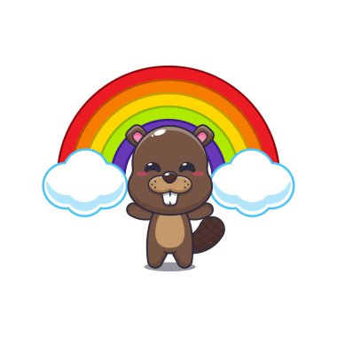 Kunduz maskotu, gökkuşağı ile karakter çizimi.