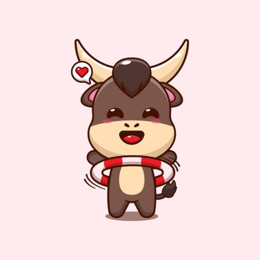 Boğa maskotu çizgi film karakteri çizimi hula hoop oynuyor