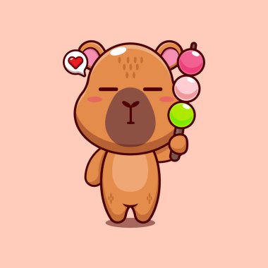 Capybara maskotu karakter çizimi çizimi, dango yiyor.. 