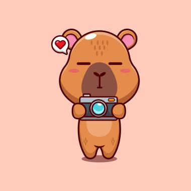 Capybara maskotu, kamera ile karakter çizimi.