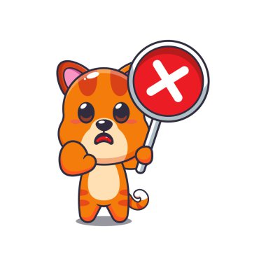 kedi maskotu çizgi film karakter vektör çizimi yanlış işaret ile. 