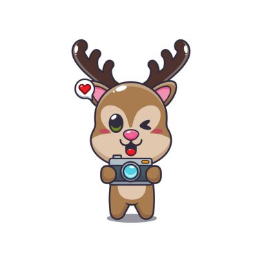 geyik maskotu, kamera ile karakter çizimi.