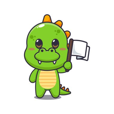 dinosaur mascot cartoon character vector illustration with white flag. clipart