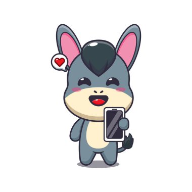 eşşek maskotu cep telefonlu karakter çizimi.