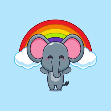 Gökkuşağı karikatür çizimi olan şirin bir fil. taşıyıcı karikatür çizimi poster, broşür, ağ, maskot, etiket, logo ve simge için uygundur.