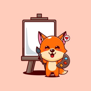 Şirin tilki tuval karikatür çizimi yapmak istiyor. taşıyıcı karikatür çizimi poster, broşür, ağ, maskot, etiket, logo ve simge için uygundur.