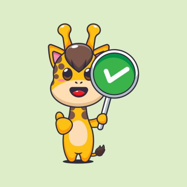 Çizgi film çizimi çizimi olan şirin zürafa. taşıyıcı karikatür çizimi poster, broşür, ağ, maskot, etiket, logo ve simge için uygundur.