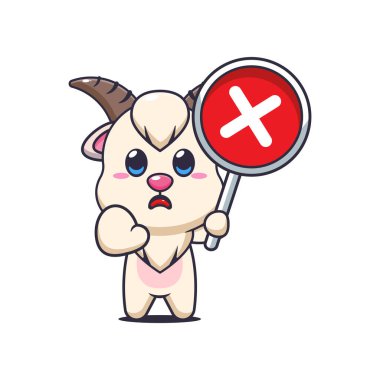 Keçi maskotu çizgi film karakteri çizimi ve yanlış işaret