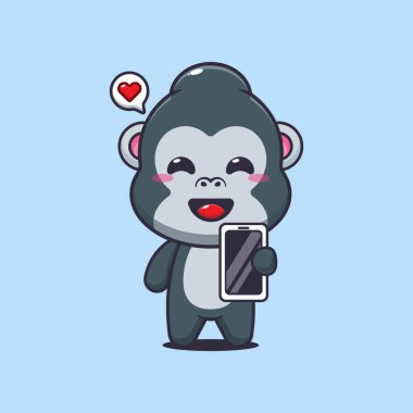 Cep telefonlu goril maskotu karakter çizimi