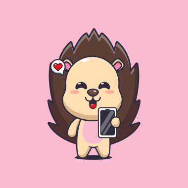 Kirpi maskotu cep telefonlu karakter çizimi