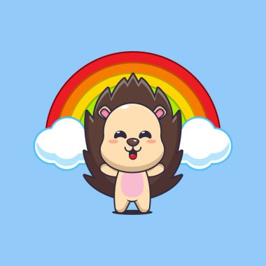 Kirpi maskotu gökkuşağı ile karakter çizimi