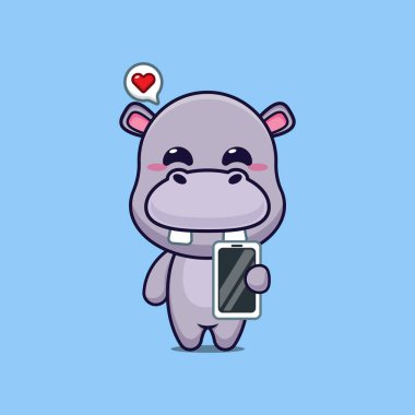 Cep telefonlu hipopotam maskot karakter çizimi
