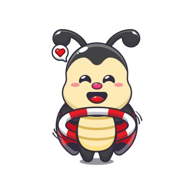 Uğur böceği hulahop oynuyor. Maskot çizgi film karakter vektör çizimi.