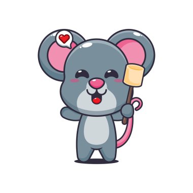 Fare çizgi film vektör illüstrasyonu lokum yiyor