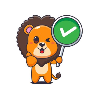 Aslan karikatür vektör çizimi ve doğru işaret