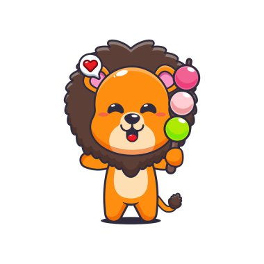 Aslan karikatürü vektör illüstrasyon yeme dangosu