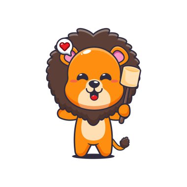 Aslan çizgi film vektör çizimi lokum yiyor