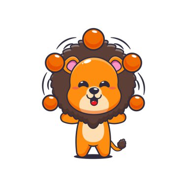 Aslan çizgi filmi vektör illüstrasyon topları ile sirk cazibesi