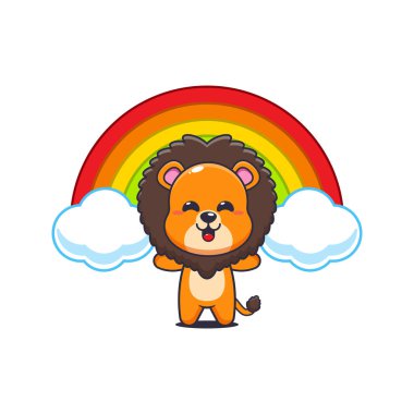 Gökkuşağı ile Aslan karikatür vektör çizimi