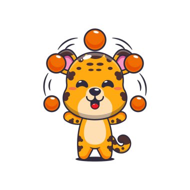 Leopar çizgi film vektör illüstrasyon topları ile sirk cazibesi