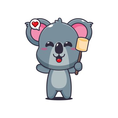 Koala cartoon vector illustration eating marshmallow clipart