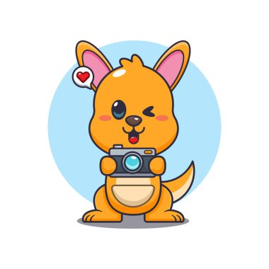 Kameralı Kanguru karikatür vektör çizimi.