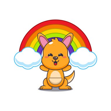 Kanguru karikatür vektör çizimi gökkuşağı ile.