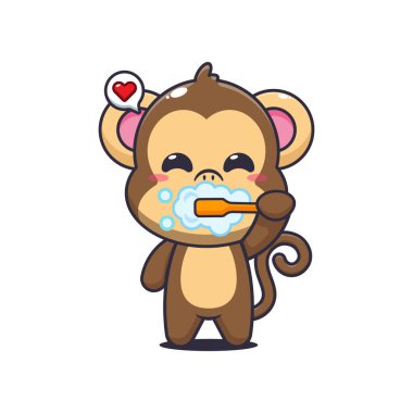 Maymun çizgi filmi vektör çizimi diş fırçalama