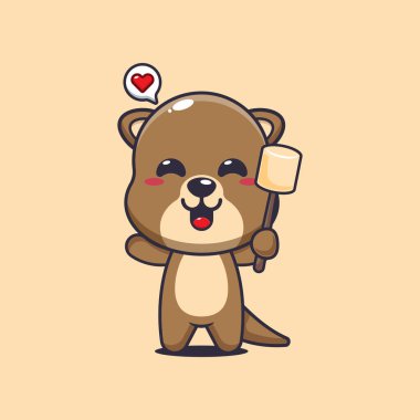 Susamuru çizgi film vektör çizimi marshmallo yiyor