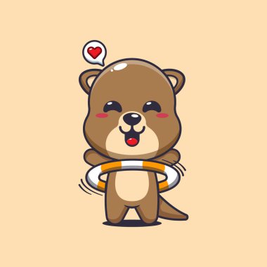 Hula hoo oynayan su samuru çizgi film vektör çizimi